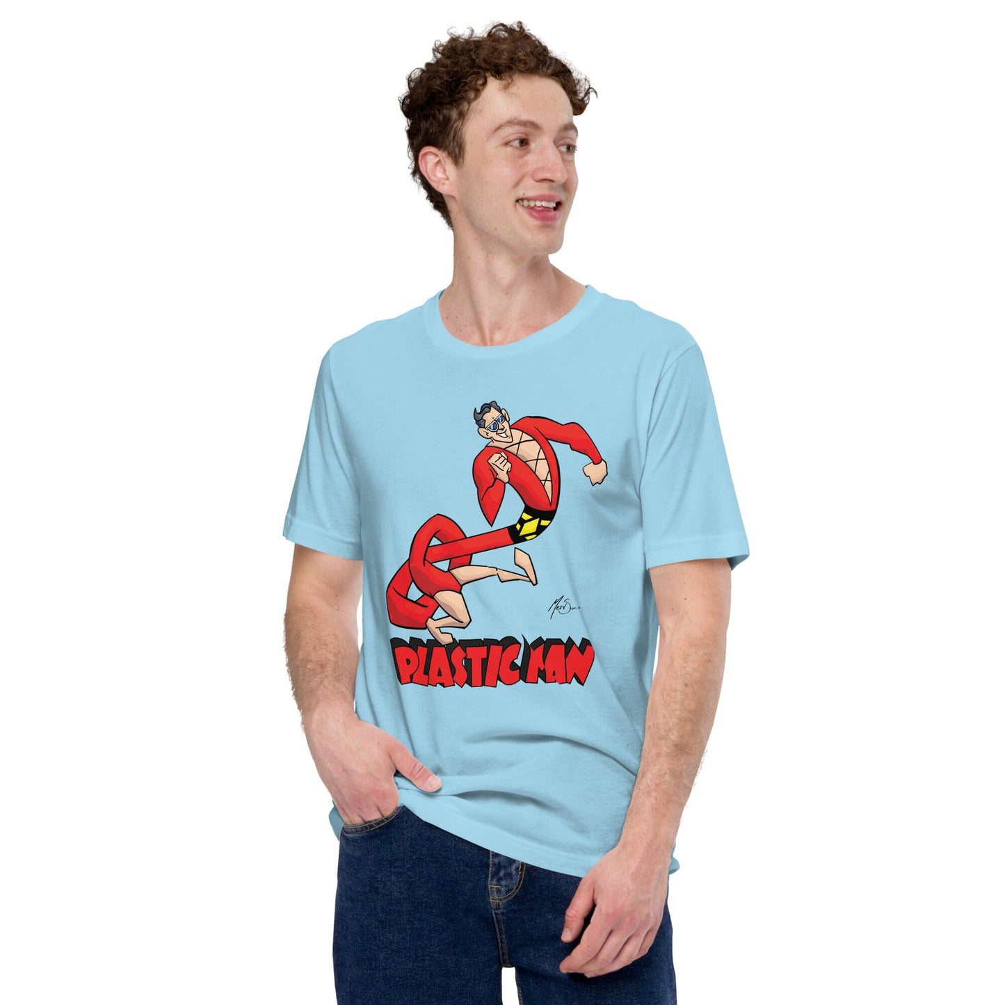 Plastic Man T-Shirt: Stretch Your Style in Comfort! Mervson Ocean Blue S 