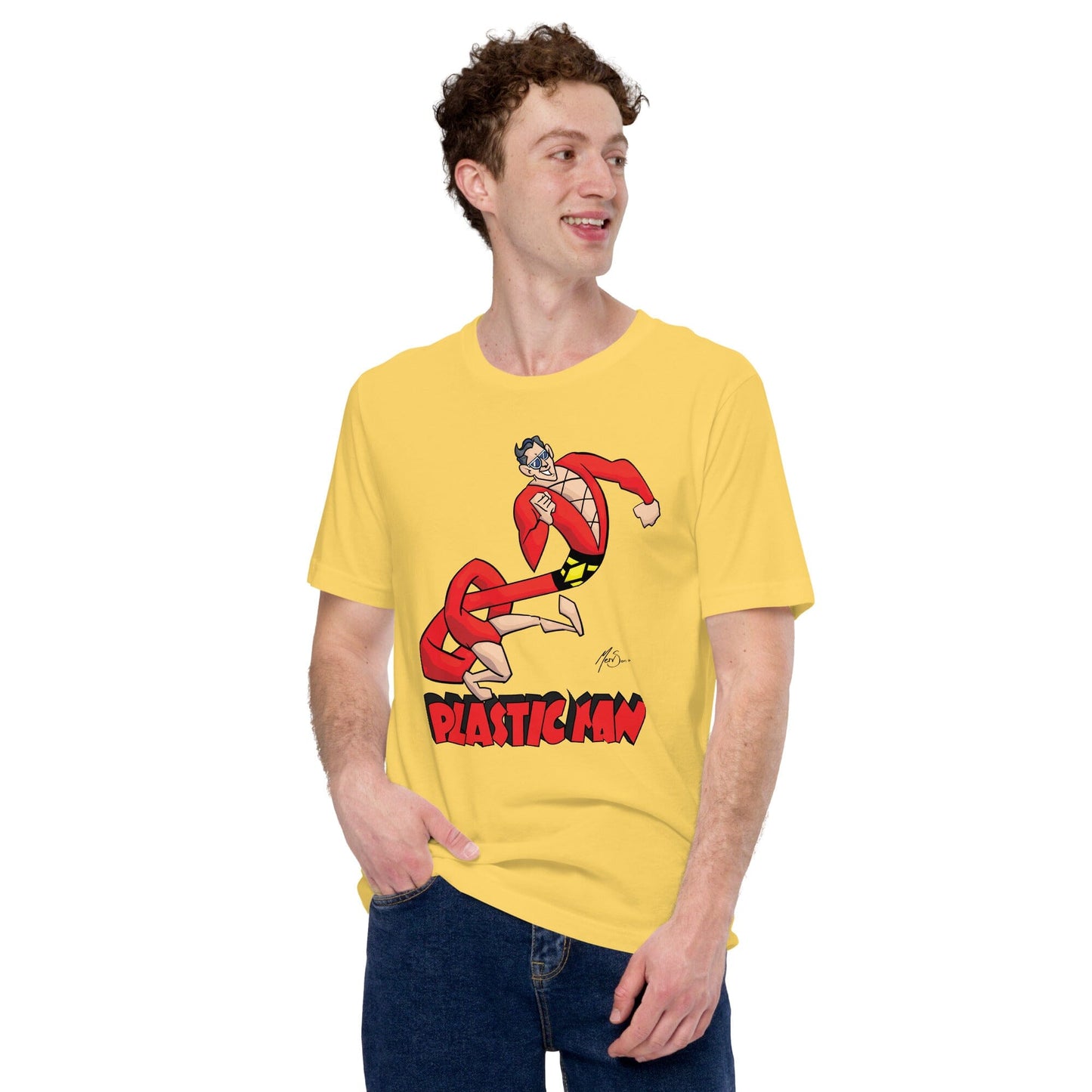 Plastic Man T-Shirt: Stretch Your Style in Comfort! Mervson Yellow S 