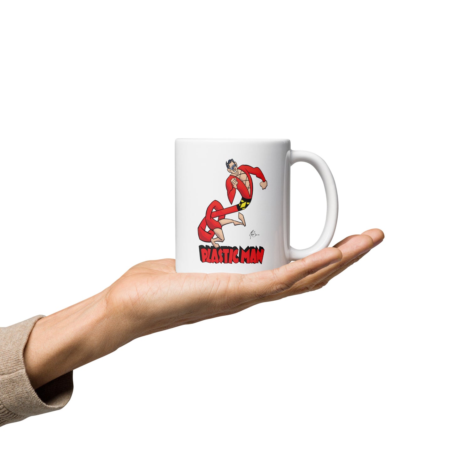 Plastic Man White glossy mug