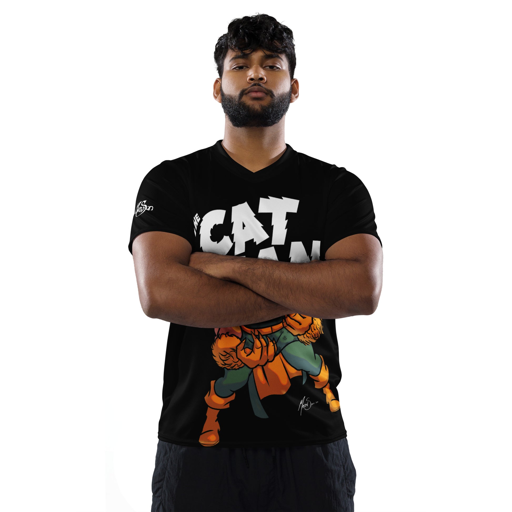 Cat Man Jungle Super Hero Recycled unisex sports jersey