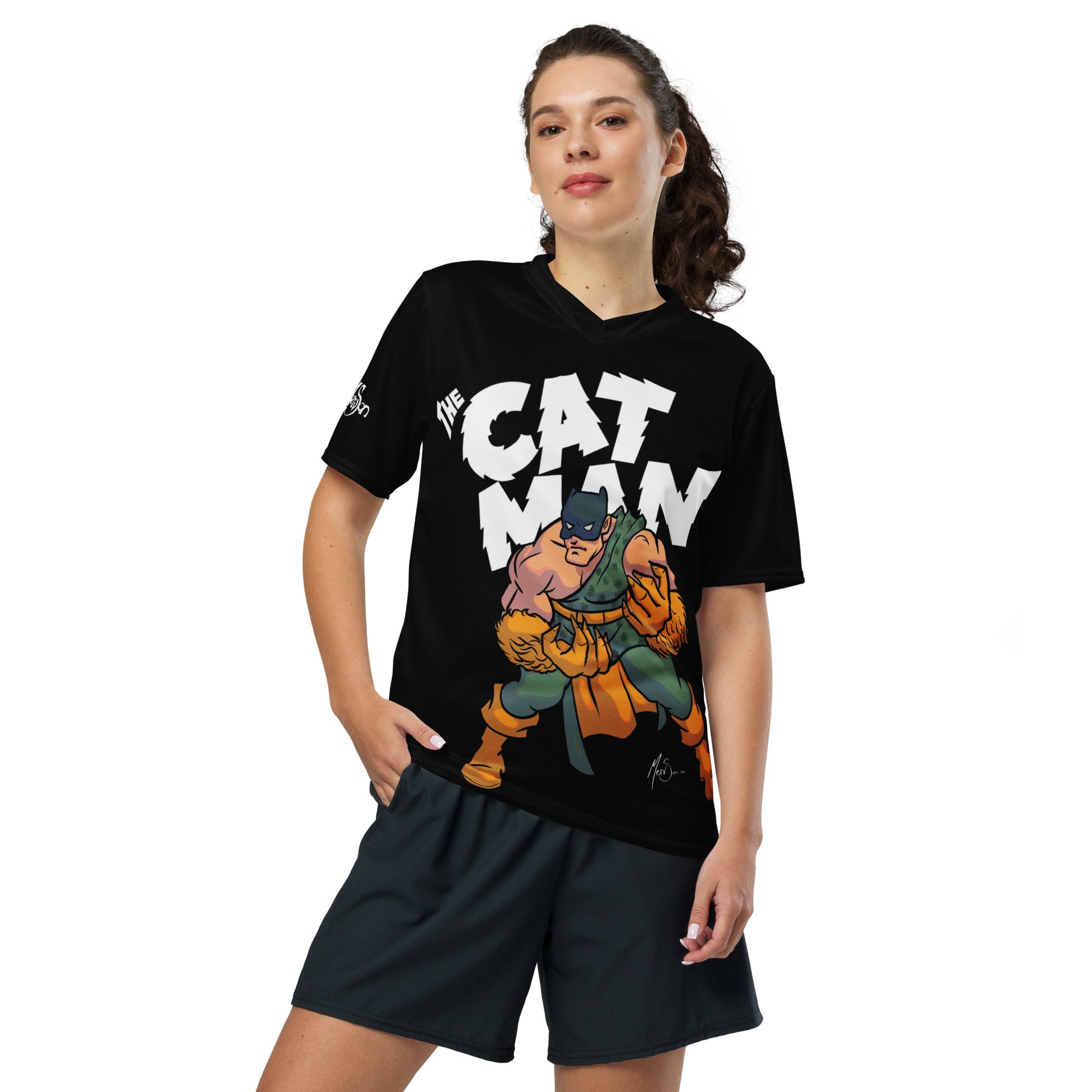 Cat Man Jungle Super Hero Recycled unisex sports jersey