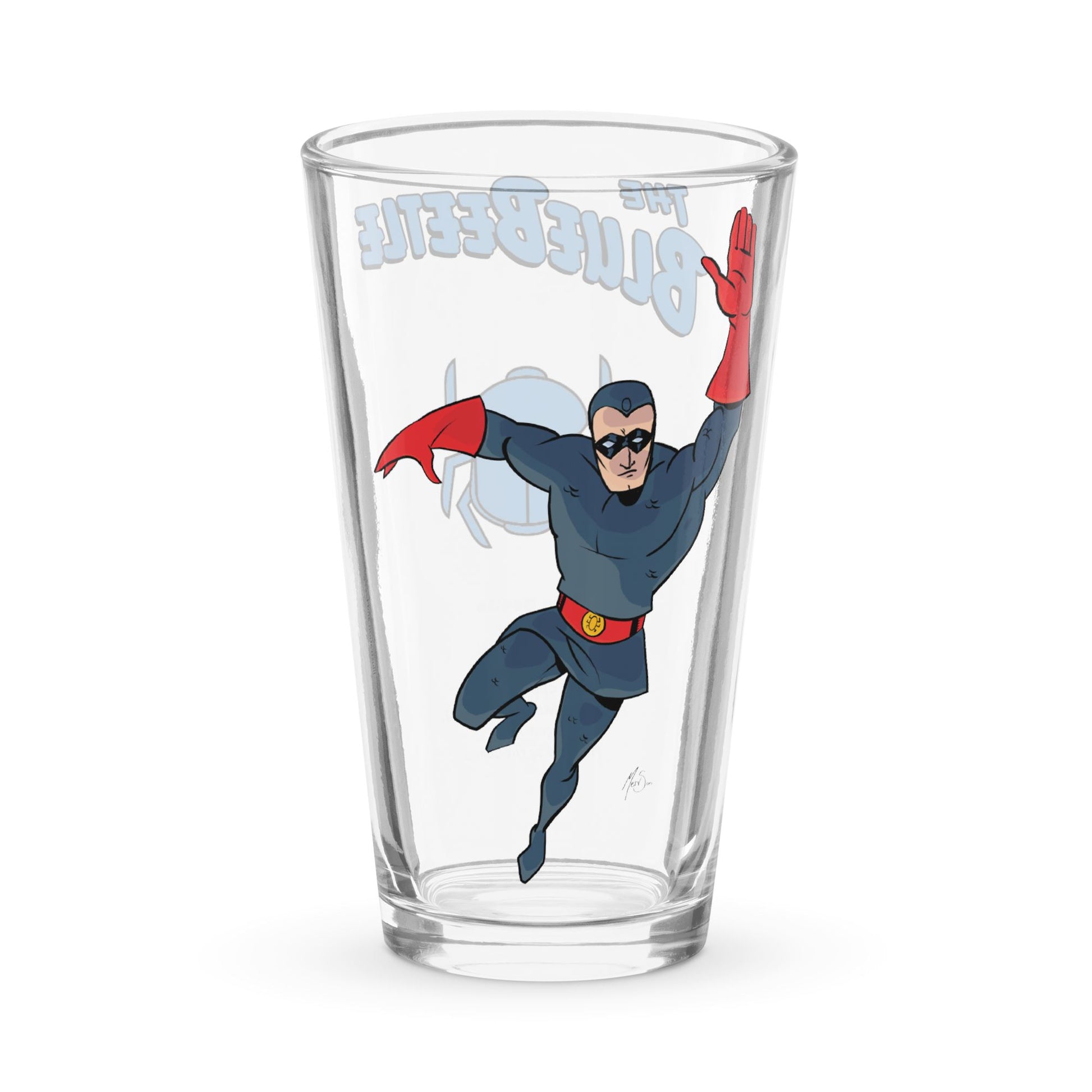 Dan Garrett: The Original Blue Beetle Pint Glass - Classic Hero, Timeless Refreshment! Mervson