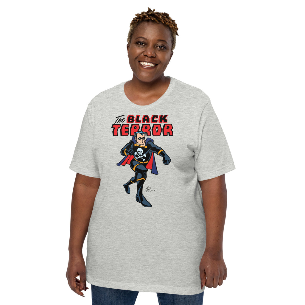 Exclusive Black Terror Vintage Superhero T-Shirt – Original Mervson Artwork on Bella+Canvas 3001
