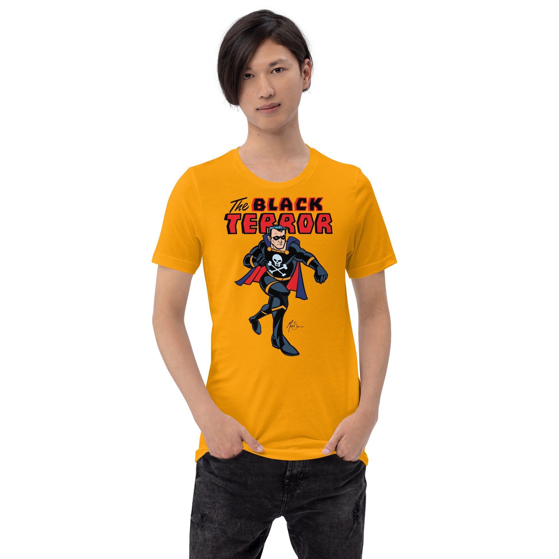 Exclusive Black Terror Vintage Superhero T-Shirt – Original Mervson Artwork on Bella+Canvas 3001