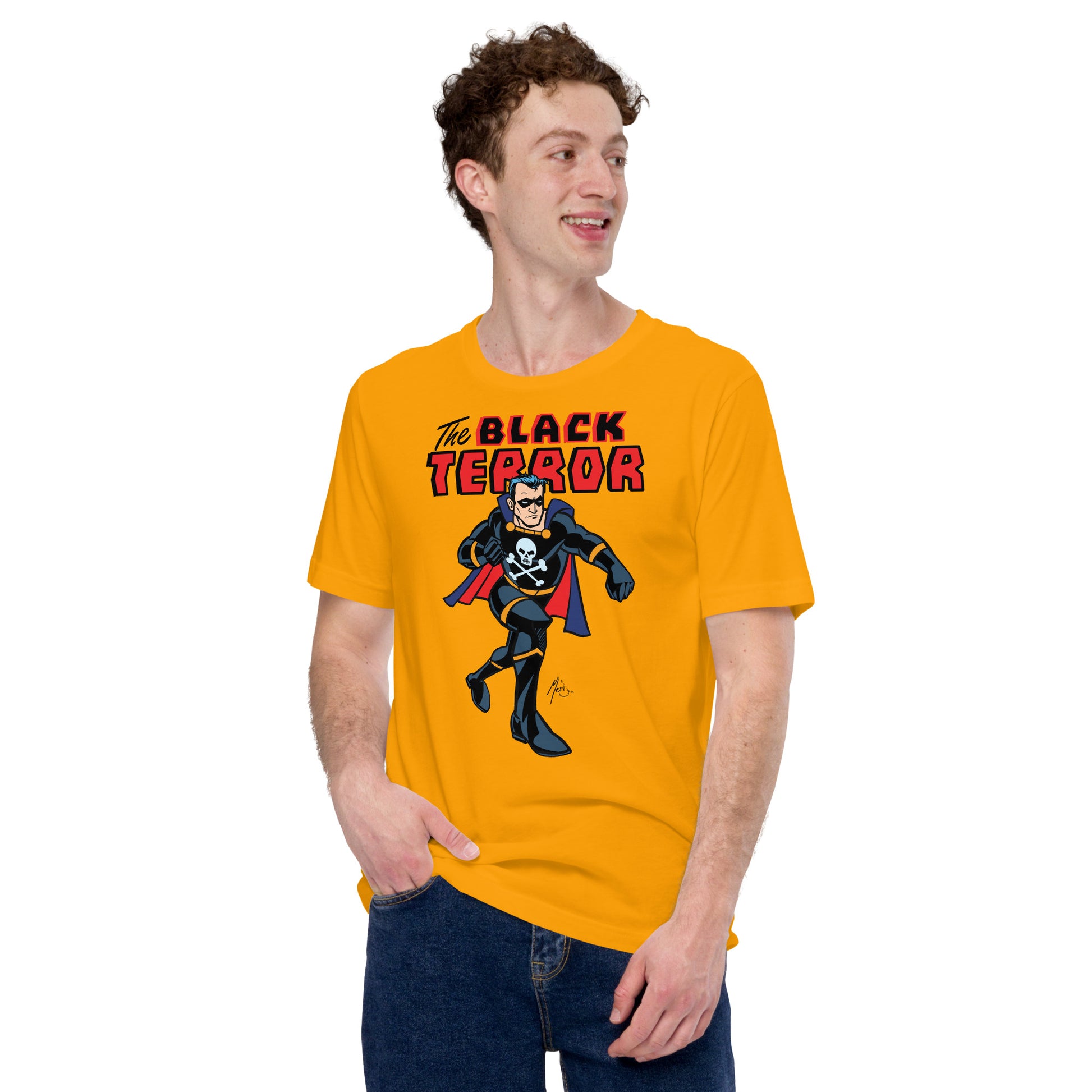 Exclusive Black Terror Vintage Superhero T-Shirt – Original Mervson Artwork on Bella+Canvas 3001