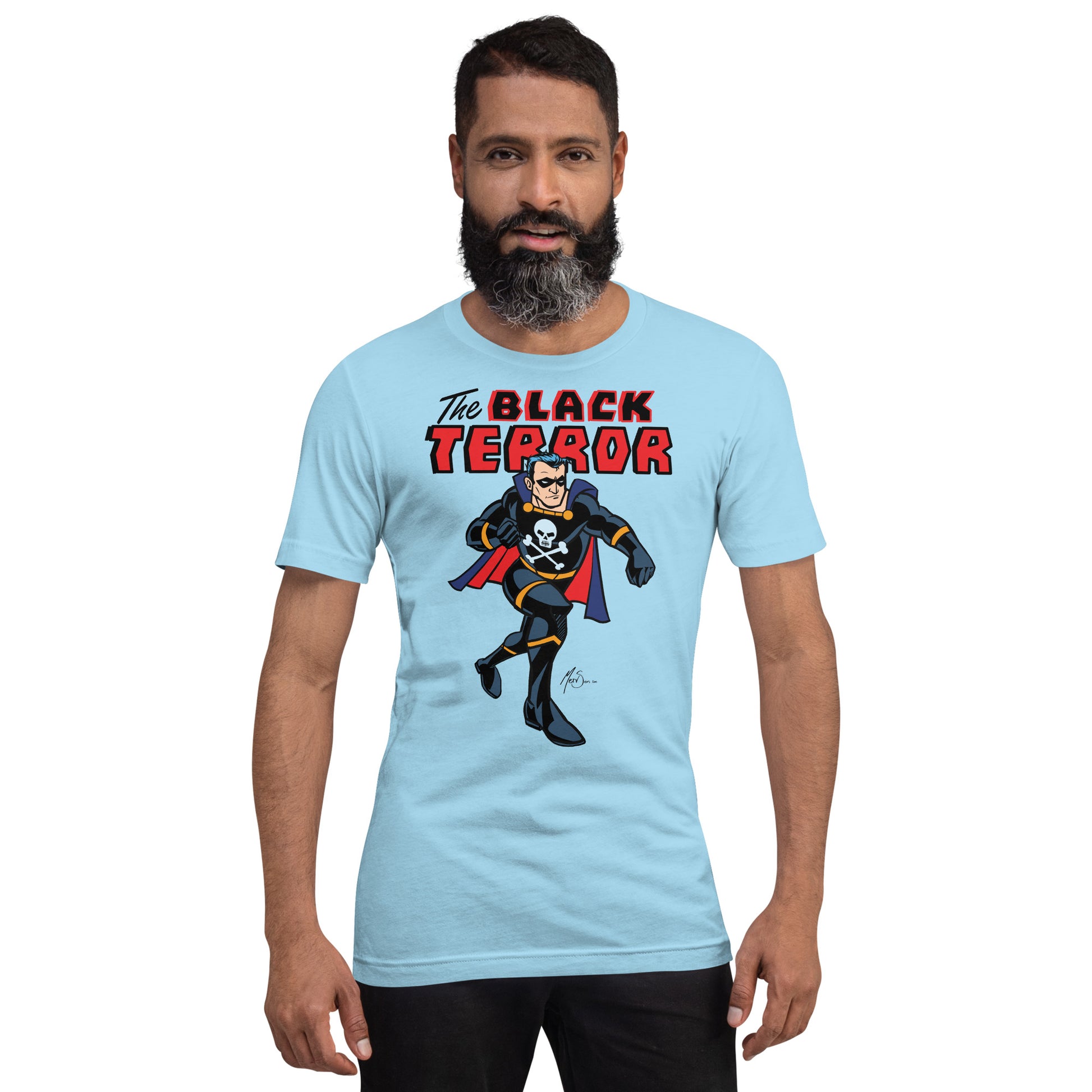 Exclusive Black Terror Vintage Superhero T-Shirt – Original Mervson Artwork on Bella+Canvas 3001