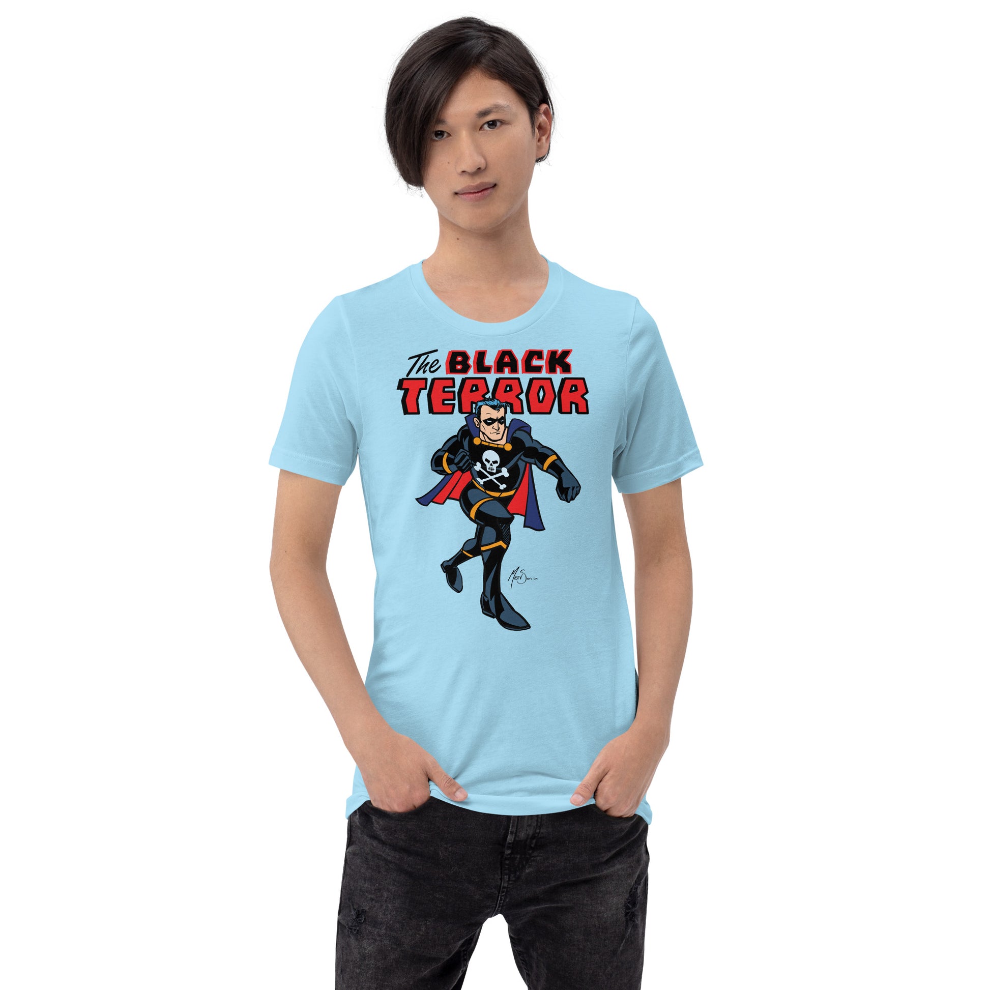 Exclusive Black Terror Vintage Superhero T-Shirt – Original Mervson Artwork on Bella+Canvas 3001