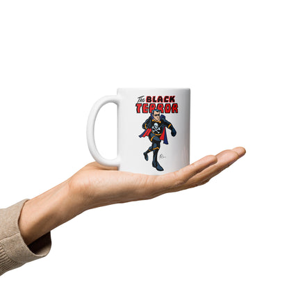 Unleash the Black Terror! Limited Edition White Glossy Mug - Classic Comic Hero