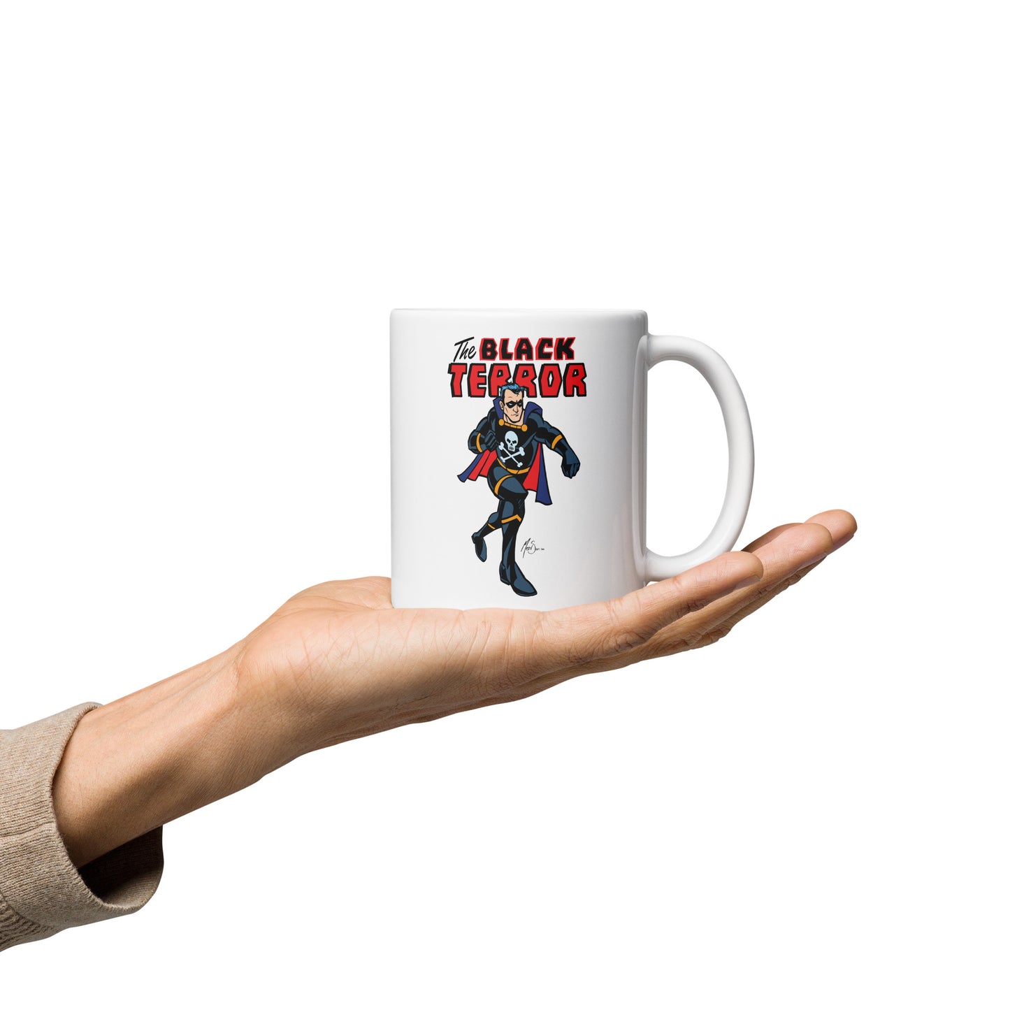 Unleash the Black Terror! Limited Edition White Glossy Mug - Classic Comic Hero