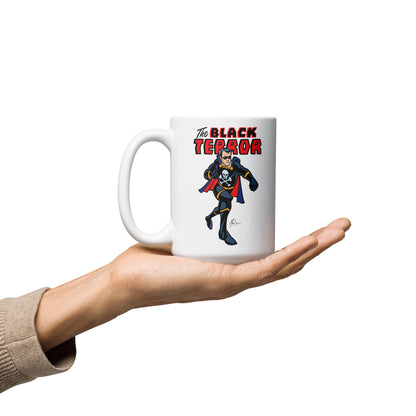 Unleash the Black Terror! Limited Edition White Glossy Mug - Classic Comic Hero