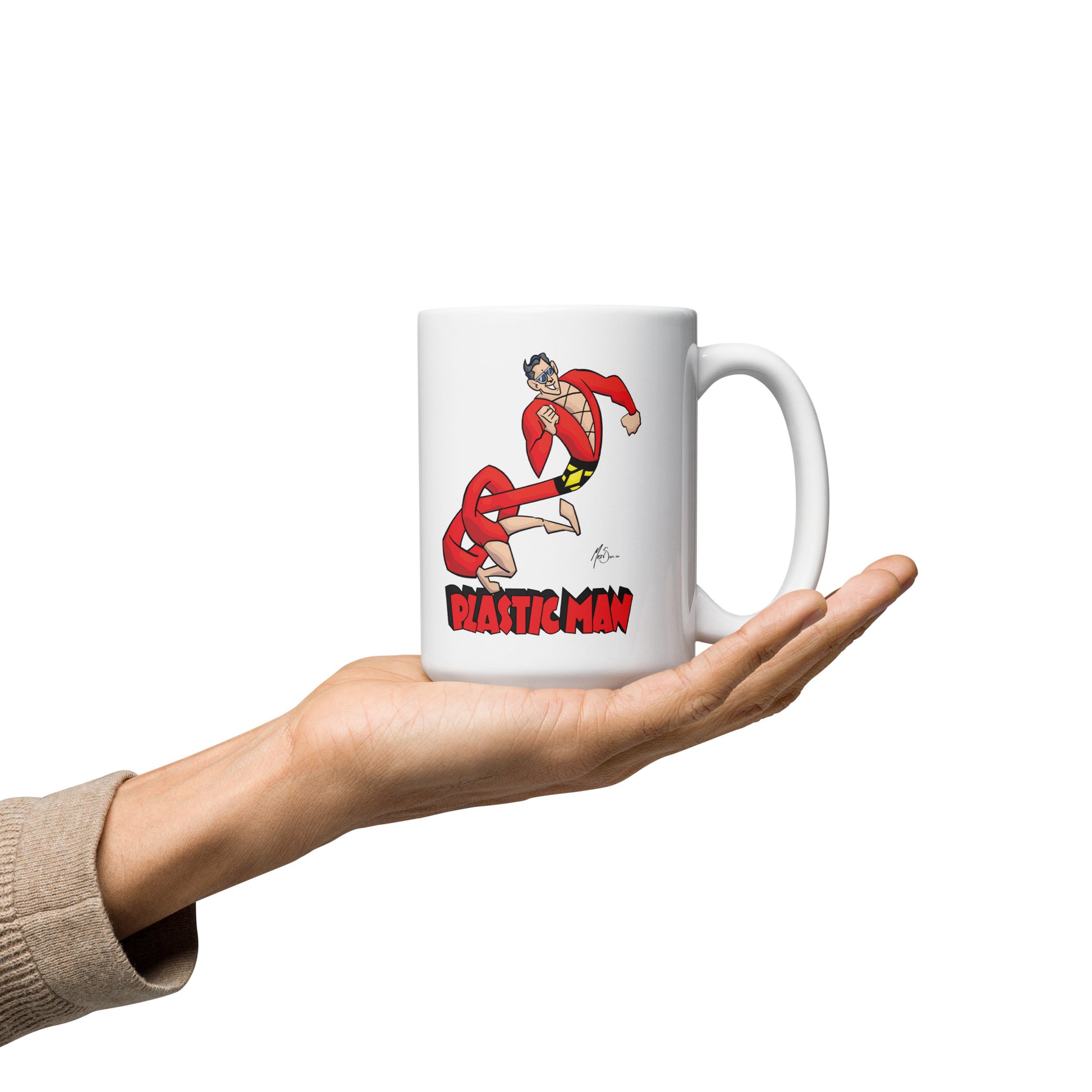 Plastic Man White glossy mug