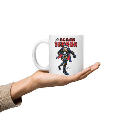 Unleash the Black Terror! Limited Edition White Glossy Mug - Classic Comic Hero