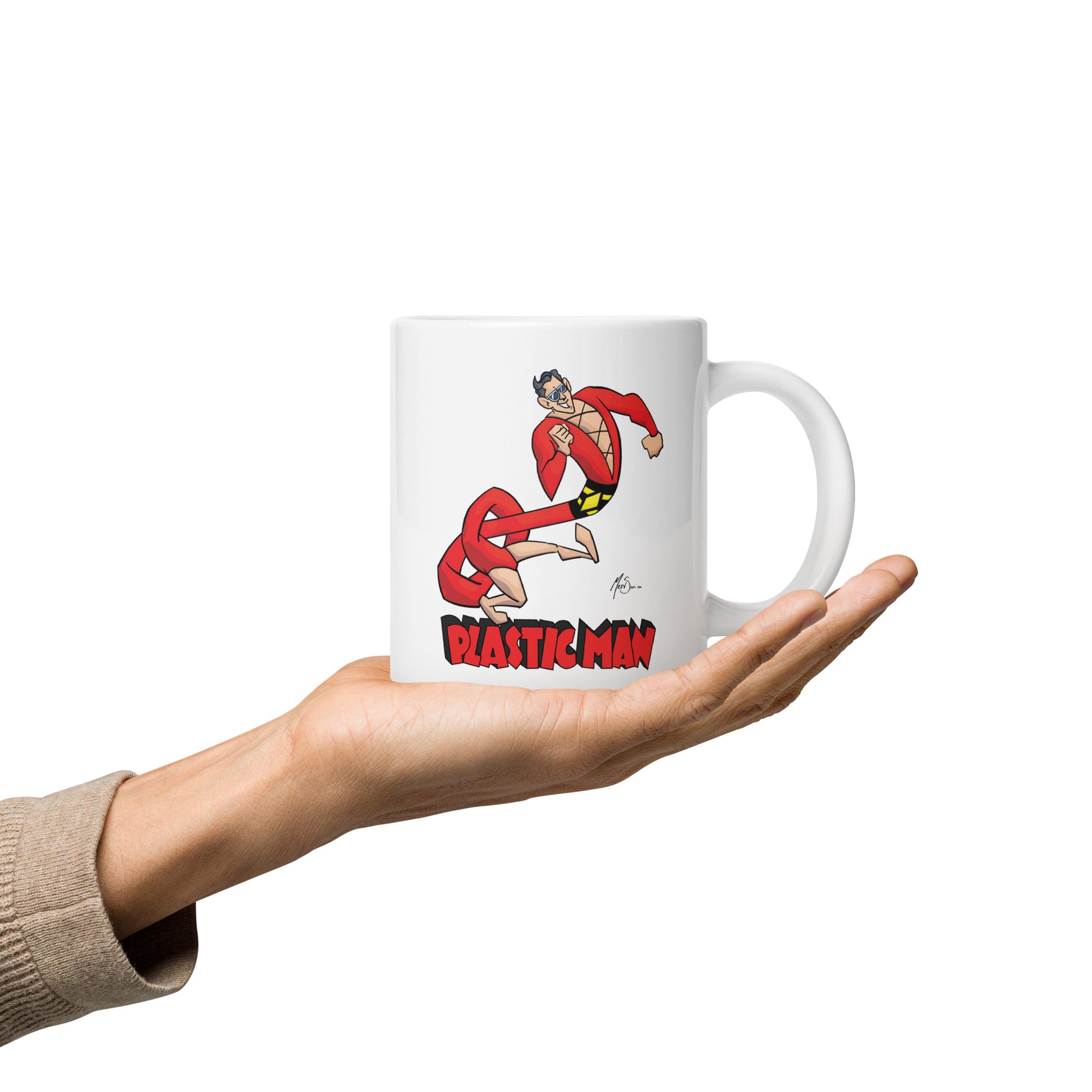 Plastic Man White glossy mug